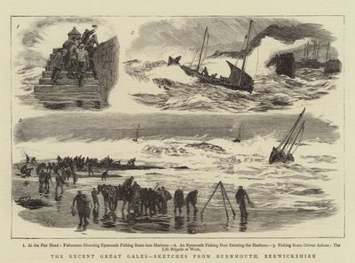 A legutóbbi nagy gales, vázlatok Burnmouthból, Berwickshire-ből alkotó: William Lionel Wyllie
